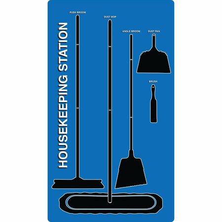 5S SUPPLIES 5S Housekeeping Shadow Board Broom Station Version 11  - Blue Board / Black Shadows No Broom HSB-V11-BLUE-BO